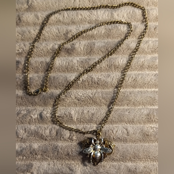 Hand Crafted Bee Necklace 3D Bronze And Silvertone Necklace - Picture 2 of 4